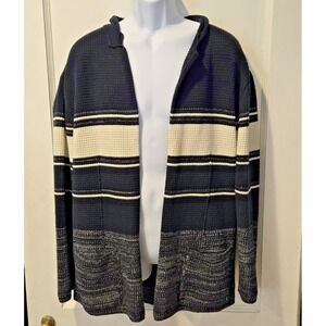 Zara Man Men's Waffle Knit Open Cardigan Sweater Striped Chest 42" Size XL